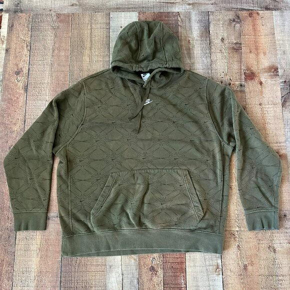 Nike Mens Size X-Large Olive Green Swosh Patterned Hooded Sweatshirt Hoodie - Picture 1 of 7